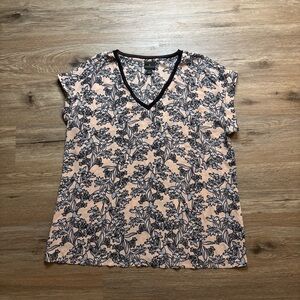 Worthington Multicolored Boxy Blouse Short Sleeve